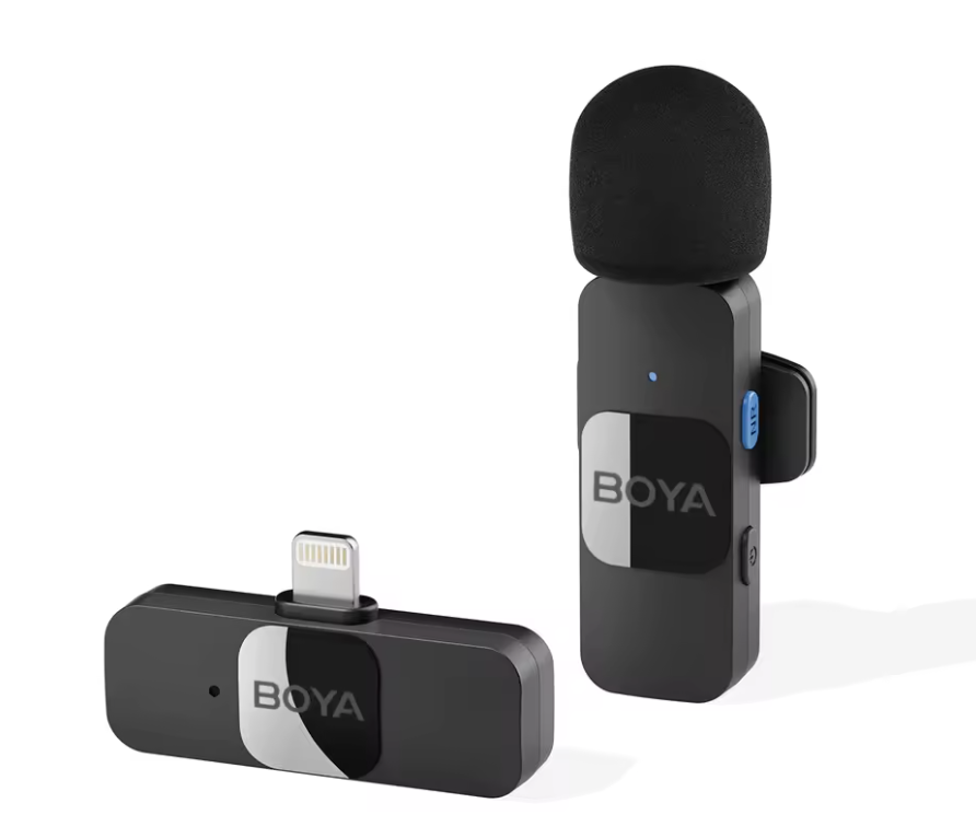 מיקרופון דש אלחוטי מקצועי BOYA BY-V – למכשירי iPhone, iPad, אנדרואיד | אידיאלי לשידורים חיים, הקלטות, ראיונות, ולוגים וגיימינג