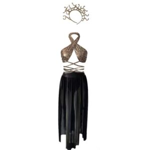 Unique Two-Piece Evening Set – Snake Print Tie-Front Top and Flowing Chiffon Skirt