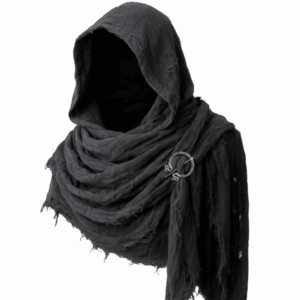 Dark Hooded Cloak with Built-in Scarf – Mystical / Dark Fantasy Style