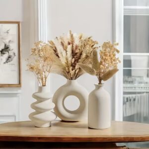 Set of 3 Modern Ceramic Vases – Minimalist Nordic Decorative Vase Collection (Styles A, B & C)