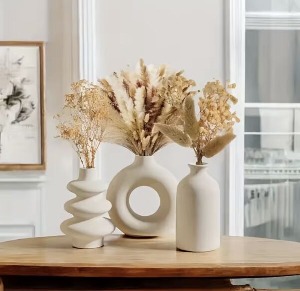 Set of 3 Modern Ceramic Vases – Minimalist Nordic Decorative Vase Collection (Styles A, B & C)