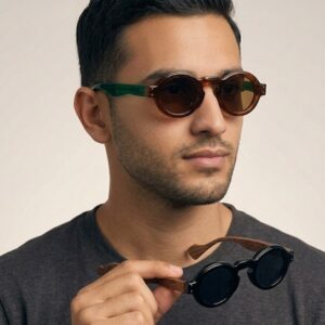 Round Brown & Green Frame Sunglasses – Vintage Style