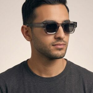 Transparent Grey Square Sunglasses with Black Lenses