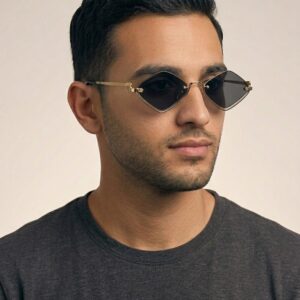Unisex Gold Hexagon Sunglasses with Black Lenses
