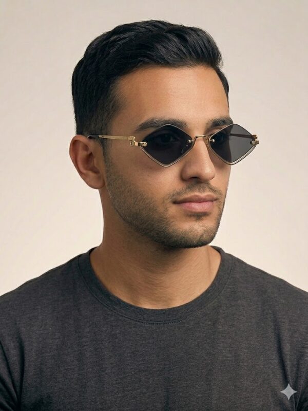 Unisex Gold Hexagon Sunglasses with Black Lenses