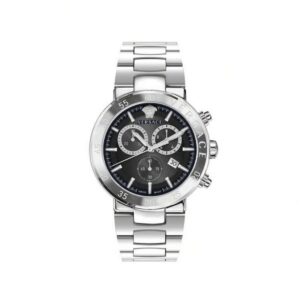 Versace VEPY00520 Men's Luxury Chronograph Watch – Black Dial, Silver Stainless Steel Strap